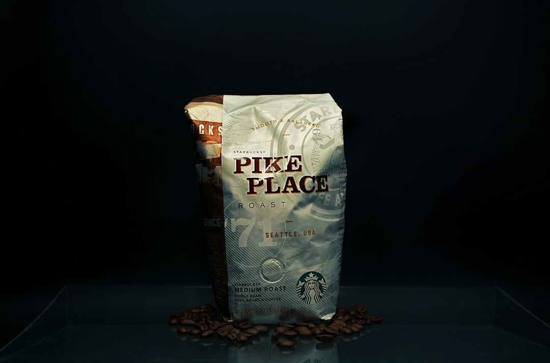 A bag of coffee sitting on top of a table